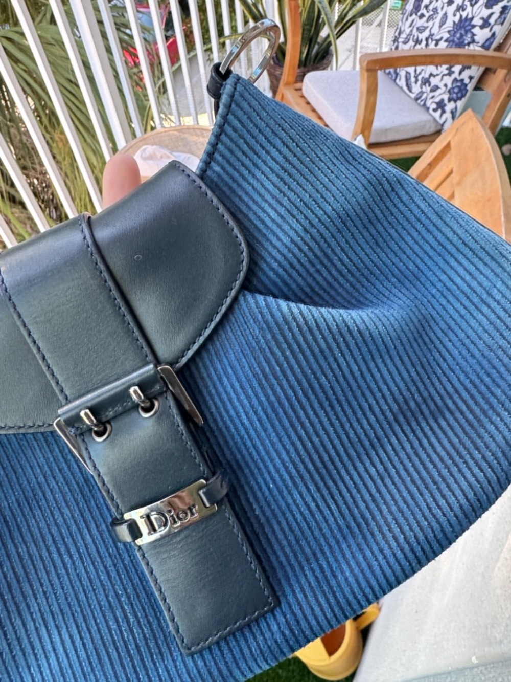 Dior Vintage Blue Corduroy Saddle Shoulder Bag 2005 Rare w/COA - Picture 15 of 16